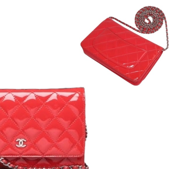 New! Authenticated Chanel CC Patent Leather CORAL RED MINI Bag SHW WOC - Picture 2 of 16